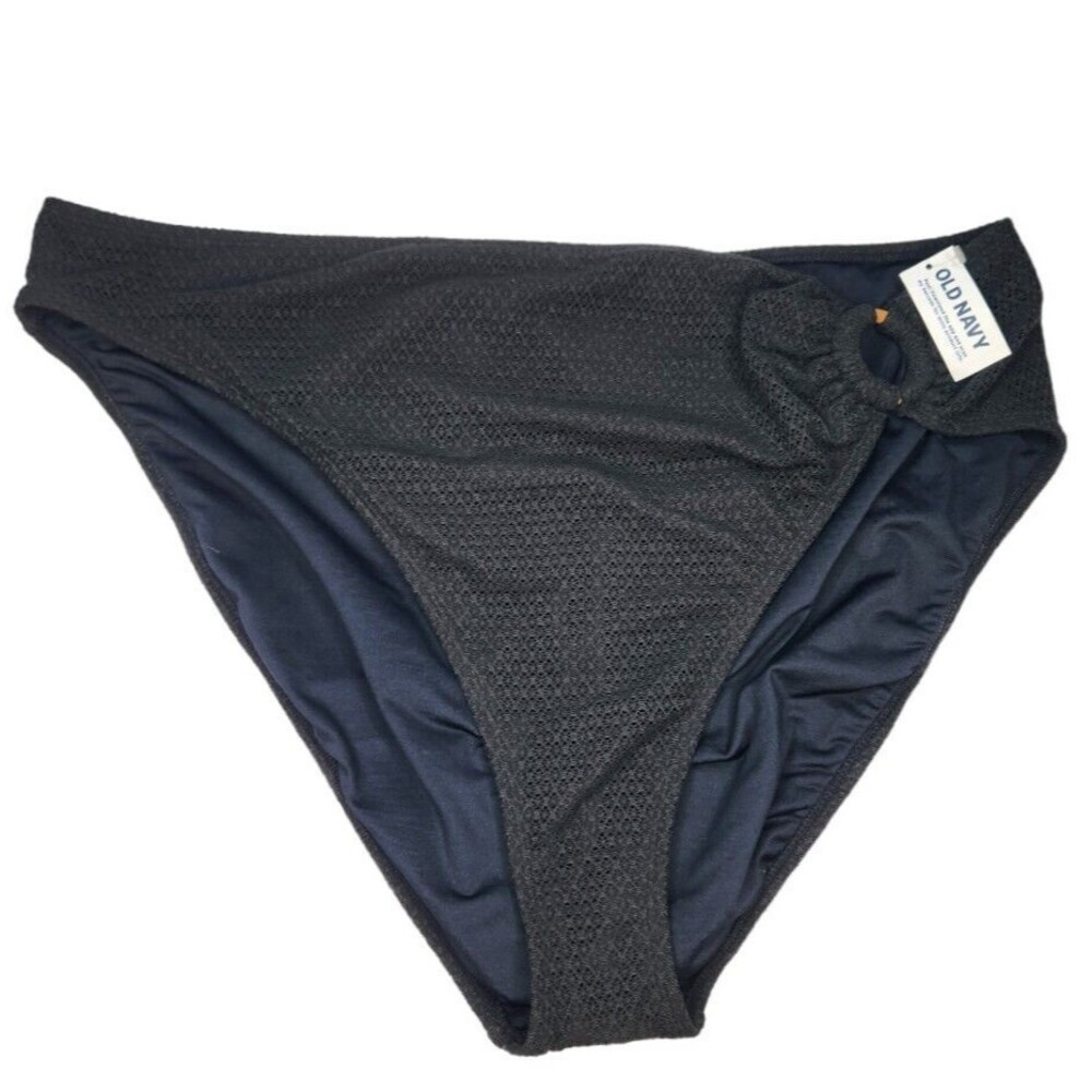 NWT Black Bikini Swim Bottom Size 3X Hi Cut Ring Detail Crochet Like Old Navy